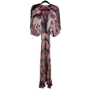 Young Fabulous & Broke Womens Thea Tie-Dye V-Neck Multi Pink Maxi Dress Small